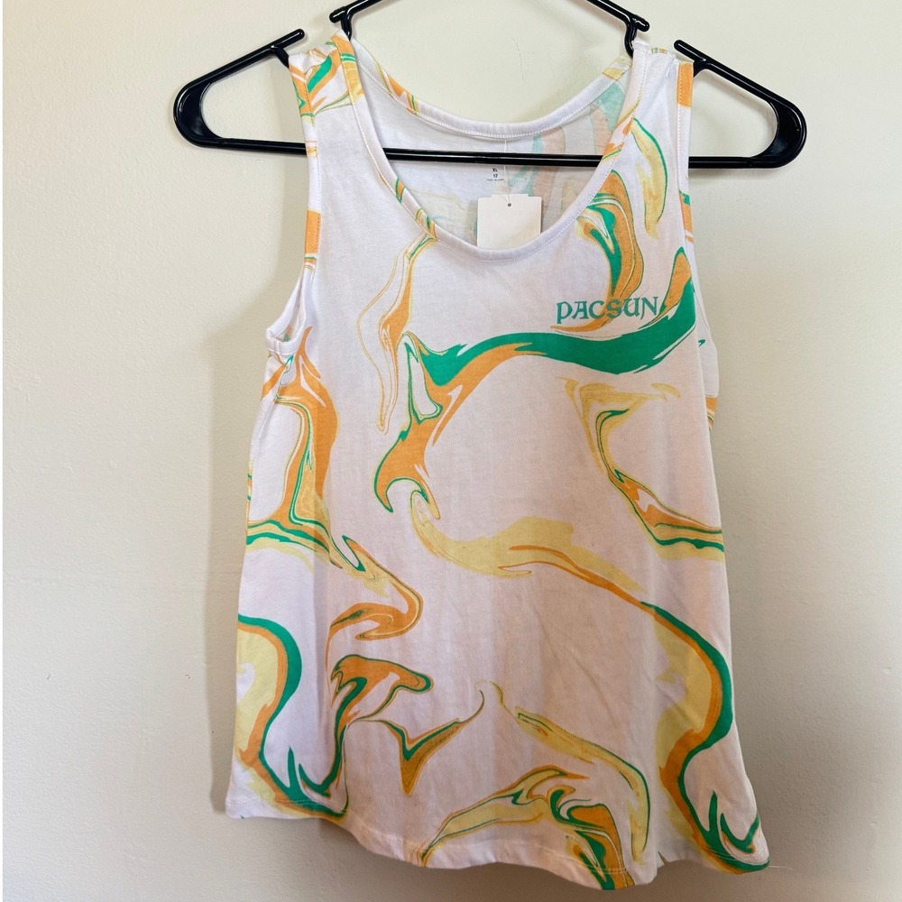 PacSun Kids Marble Swirl Print Tank Top Green Yellow Orange White XL 12